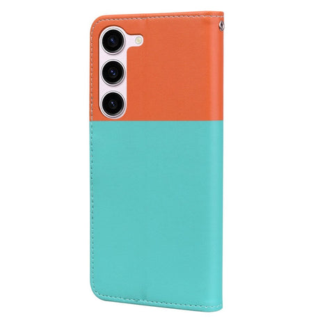 Samsung Galaxy S24 Flip Cover m. Strop / Ståfunktion / Kortholder - Orange / Blå (katte)