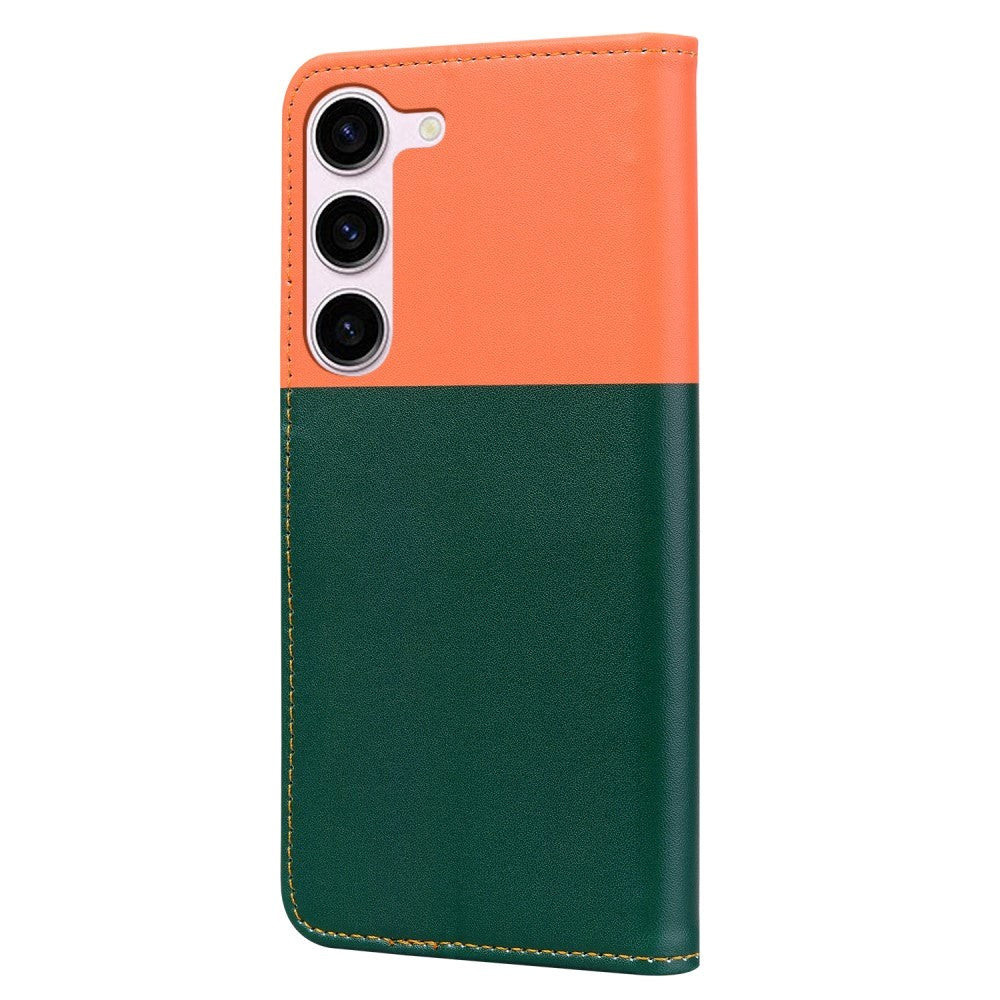 Samsung Galaxy S24 Flip Cover m. Strop / Ståfunktion / Kortholder - Orange / Grøn (katte)