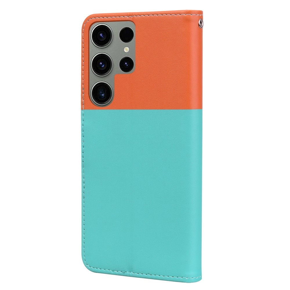 Samsung Galaxy S24 Ultra Flip Cover m. Strop / Ståfunktion / Kortholder - Orange / Blå (katte)