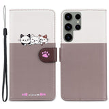 Samsung Galaxy S24 Ultra Flip Cover m. Strop / Ståfunktion / Kortholder - Hvid / Brun (katte)