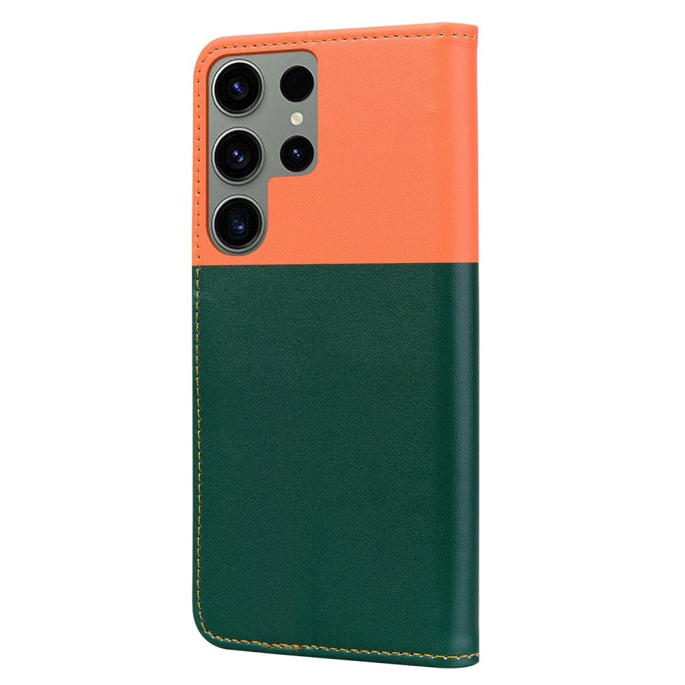 Samsung Galaxy S24 Ultra Flip Cover m. Strop / Ståfunktion / Kortholder - Orange / Grøn (katte)