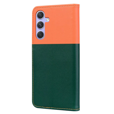 Samsung Galaxy A54 (5G) Flip Cover m. Strop / Ståfunktion / Kortholder - Orange / Grøn (Katte)