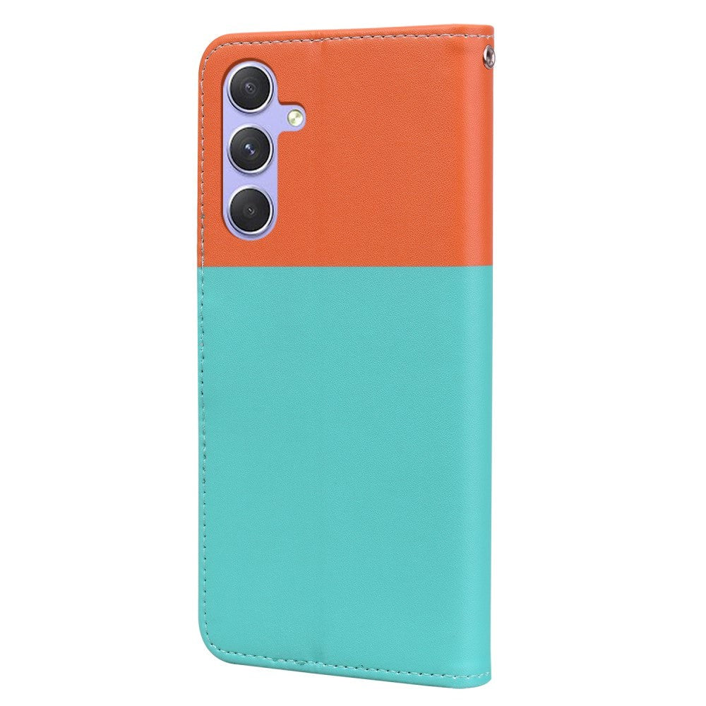 Samsung Galaxy A54 (5G) Flip Cover m. Strop / Ståfunktion / Kortholder - Orange / Blå (Katte)