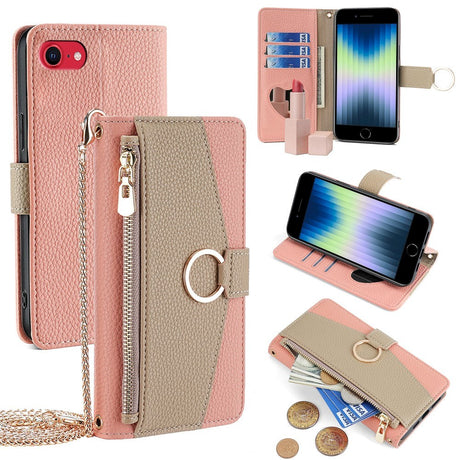 iPhone SE (2022 / 2020) / 8 / 7 Læder 2-i-1 Flip Cover m. Pung & Crossbody Taske Funktion - Lyserød