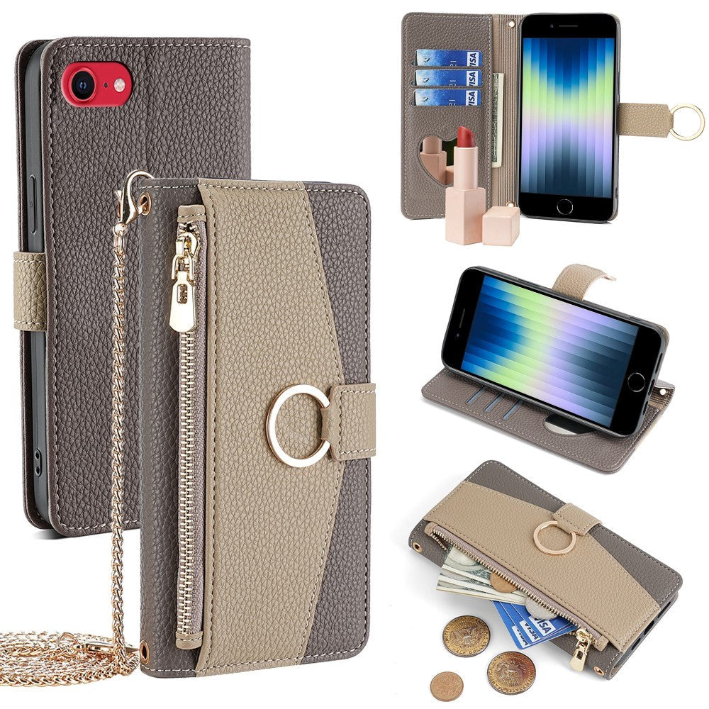 iPhone SE (2022 / 2020) / 8 / 7 Læder 2-i-1 Flip Cover m. Pung & Crossbody Taske Funktion - Brun