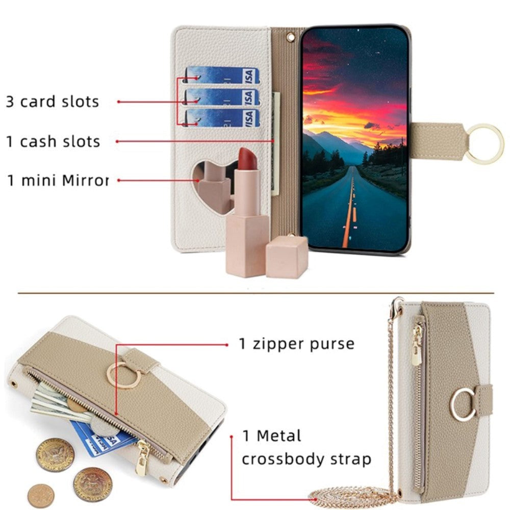 iPhone SE (2022 / 2020) / 8 / 7 Læder 2-i-1 Flip Cover m. Pung & Crossbody Taske Funktion - Creme