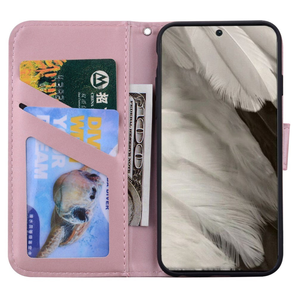 Google Pixel 8 Flip Cover m. Strop / Ståfunktion / Kortholder - Pink (Kanin)