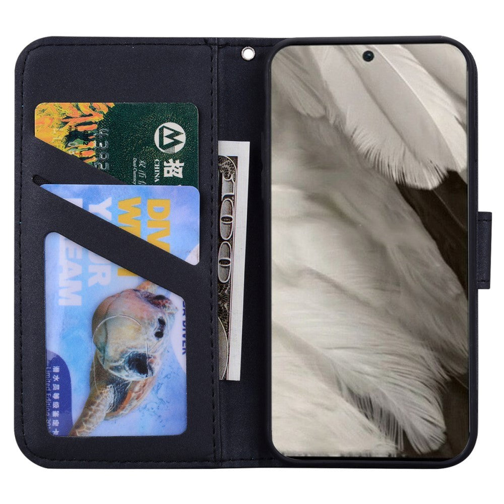 Google Pixel 8 Flip Cover m. Strop / Ståfunktion / Kortholder - Sort (Panda)