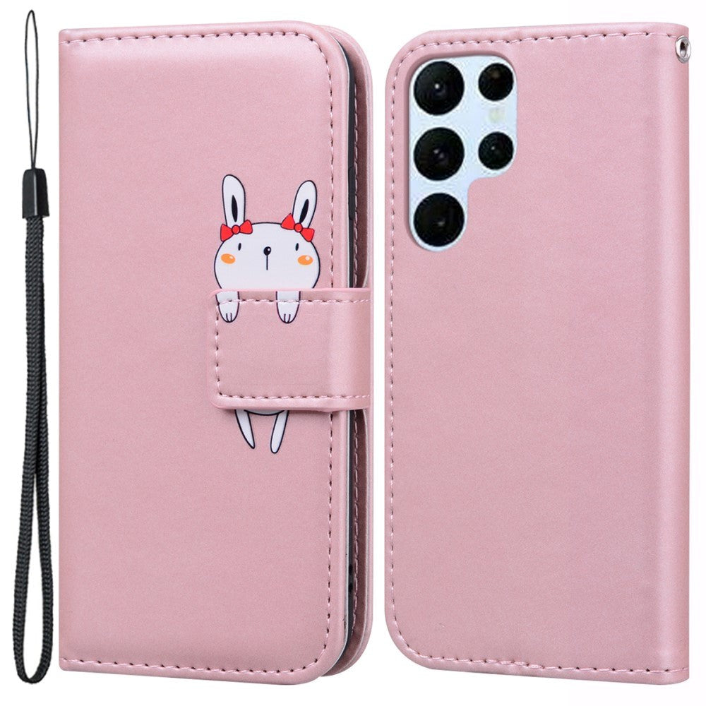 Samsung Galaxy S24 Ultra Flip Cover m. Strop / Ståfunktion / Kortholder - Pink (Kanin)