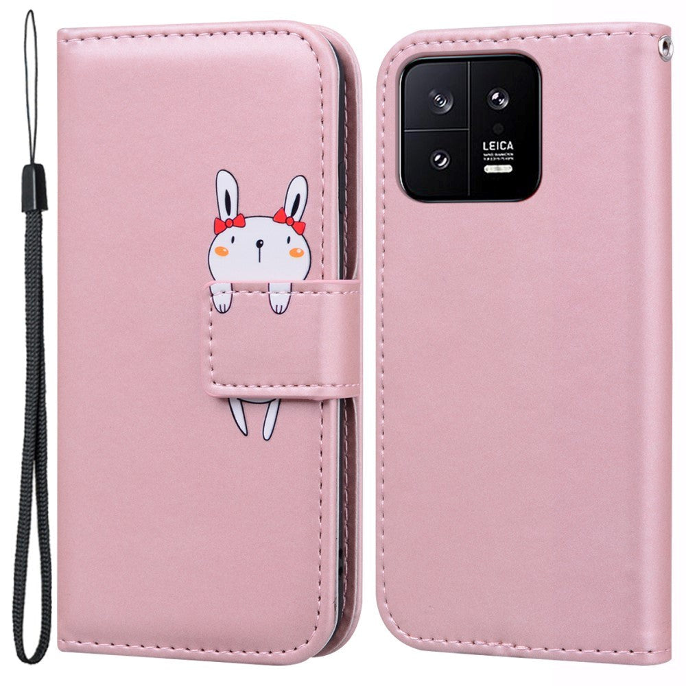 Xiaomi 13 Flip Cover m. Strop / Ståfunktion / Kortholder - Pink (Kanin)