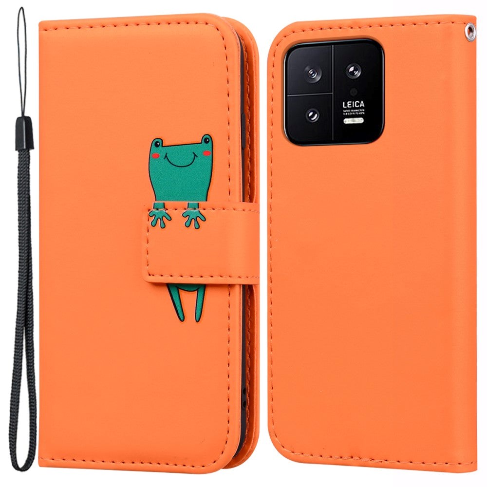 Xiaomi 13 Flip Cover m. Strop / Ståfunktion / Kortholder - Orange (Frø)