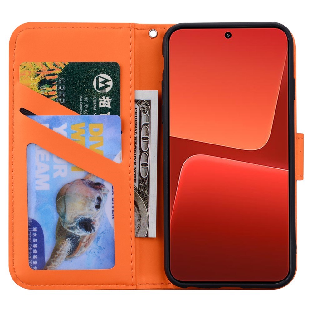 Xiaomi 13 Flip Cover m. Strop / Ståfunktion / Kortholder - Orange (Frø)