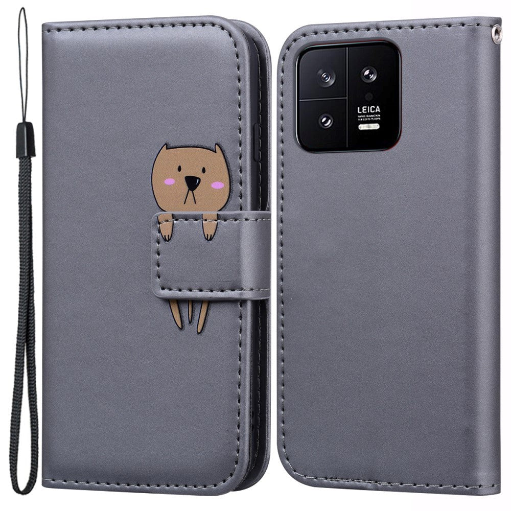 Xiaomi 13 Flip Cover m. Strop / Ståfunktion / Kortholder - Grå (Hund)