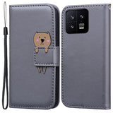 Xiaomi 13 Flip Cover m. Strop / Ståfunktion / Kortholder - Grå (Hund)