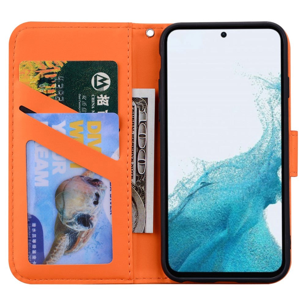 Samsung Galaxy A54 (5G) Flip Cover m. Strop / Ståfunktion / Kortholder - Orange (Frø)