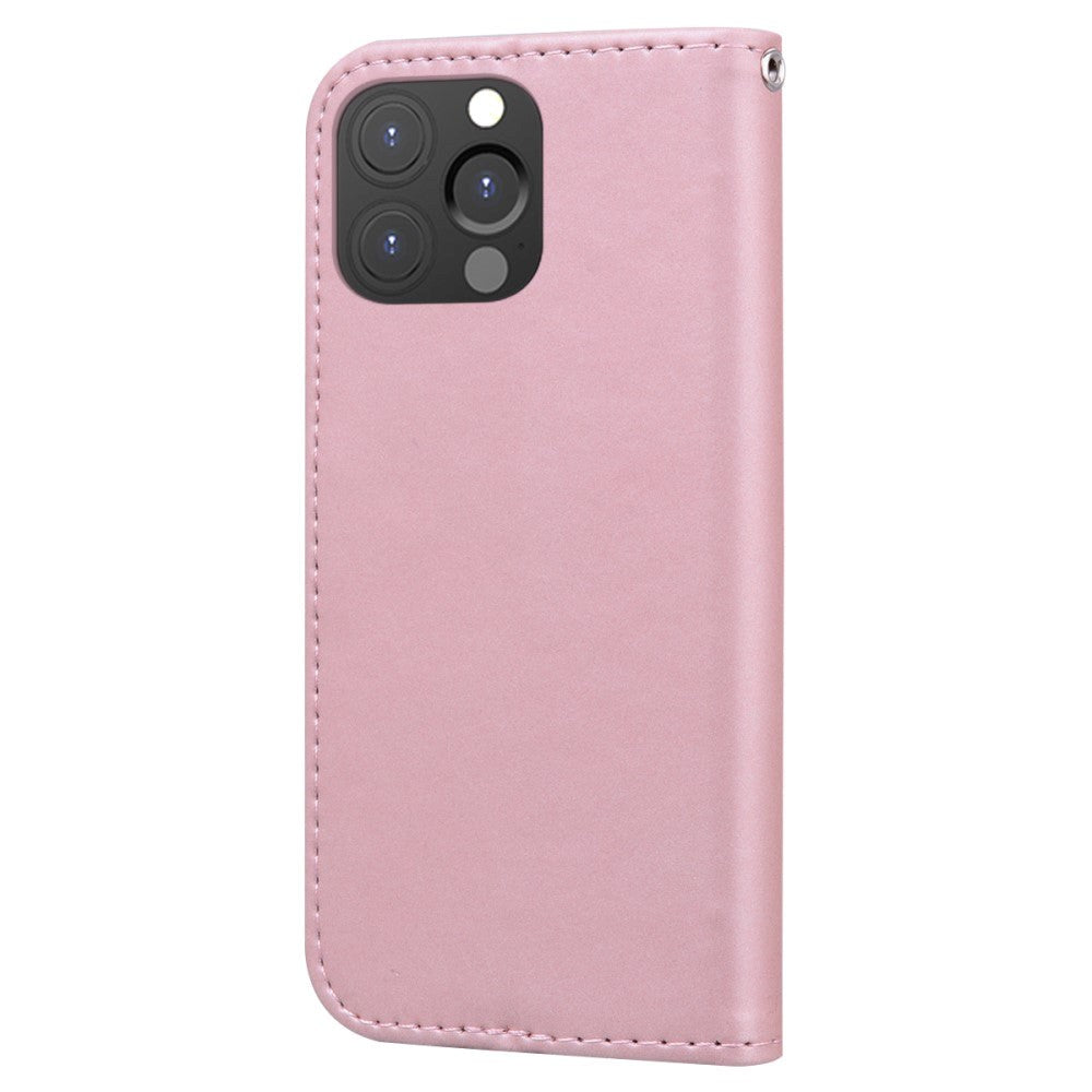 iPhone 13 Pro Flip Cover m. Strop / Ståfunktion / Kortholder - Pink (Kanin)