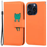 iPhone 15 Pro Flip Cover m. Strop / Ståfunktion / Kortholder - Orange (Frø)