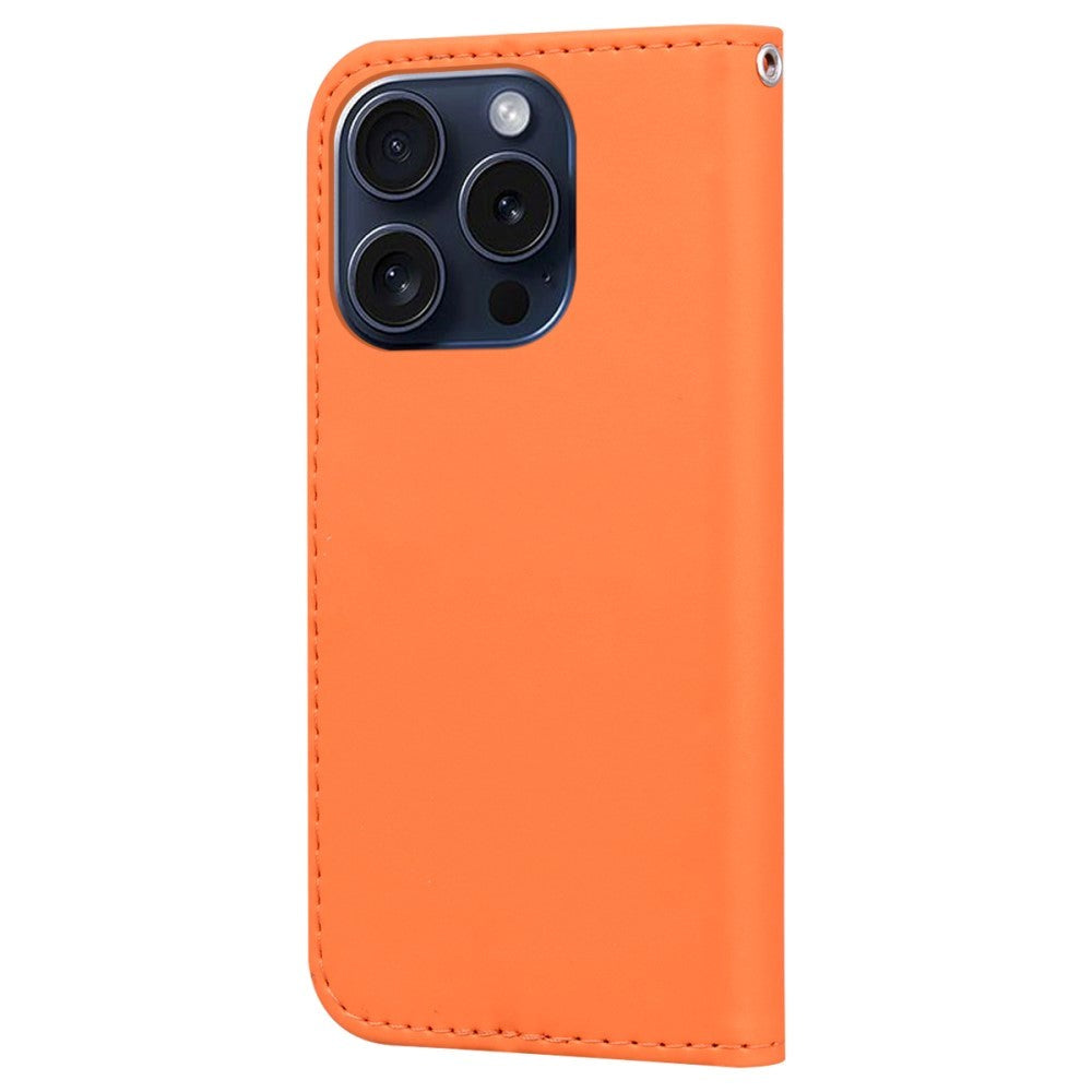 iPhone 15 Pro Flip Cover m. Strop / Ståfunktion / Kortholder - Orange (Frø)