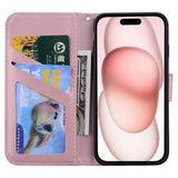 iPhone 15 Flip Cover m. Strop / Ståfunktion / Kortholder - Pink (Kanin)