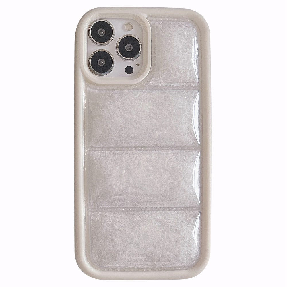 iPhone 15 Pro Fleksibelt Plastik Bagside Cover m. Dunjakke Tekstur - Hvid