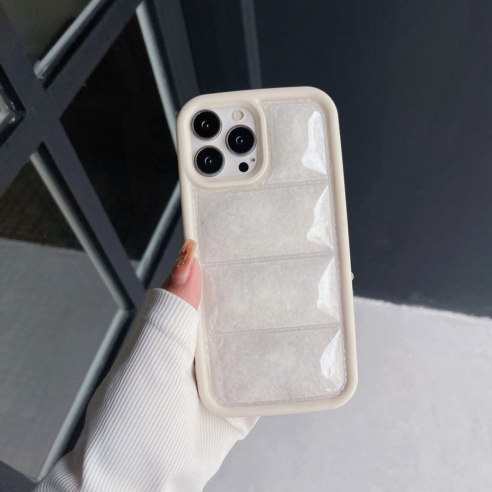 iPhone 15 Pro Fleksibelt Plastik Bagside Cover m. Dunjakke Tekstur - Hvid