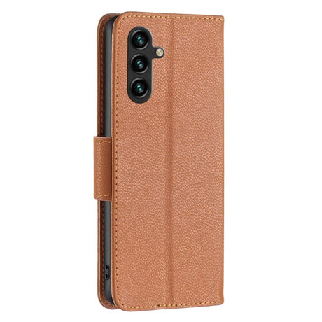 Samsung Galaxy A35 (5G) PU Litchi Læder Flip Cover m. Pung & Strop - Brun