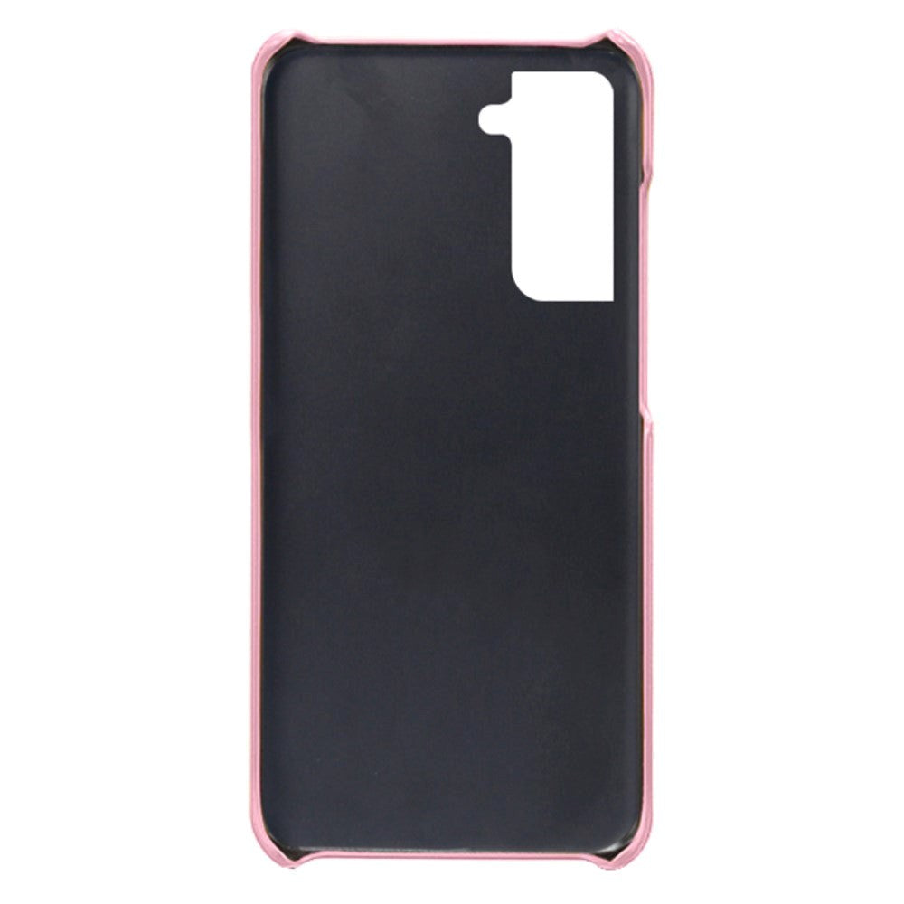 Samsung Galaxy S24 Læder Bagside Cover m. Dobbelt Kortholder - Rose Gold