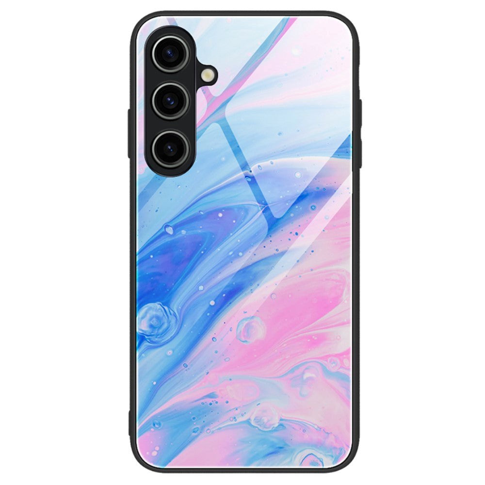 Samsung Galaxy A35 (5G) Bagside Cover m. Glasbagside - Blå / Pink Marmor Mønster