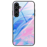 Samsung Galaxy A35 (5G) Bagside Cover m. Glasbagside - Blå / Pink Marmor Mønster