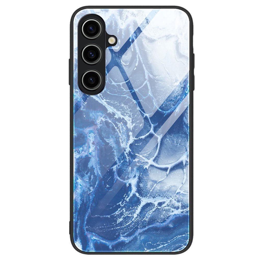 Samsung Galaxy A35 (5G) Bagside Cover m. Glasbagside - Blå Marmor Mønster