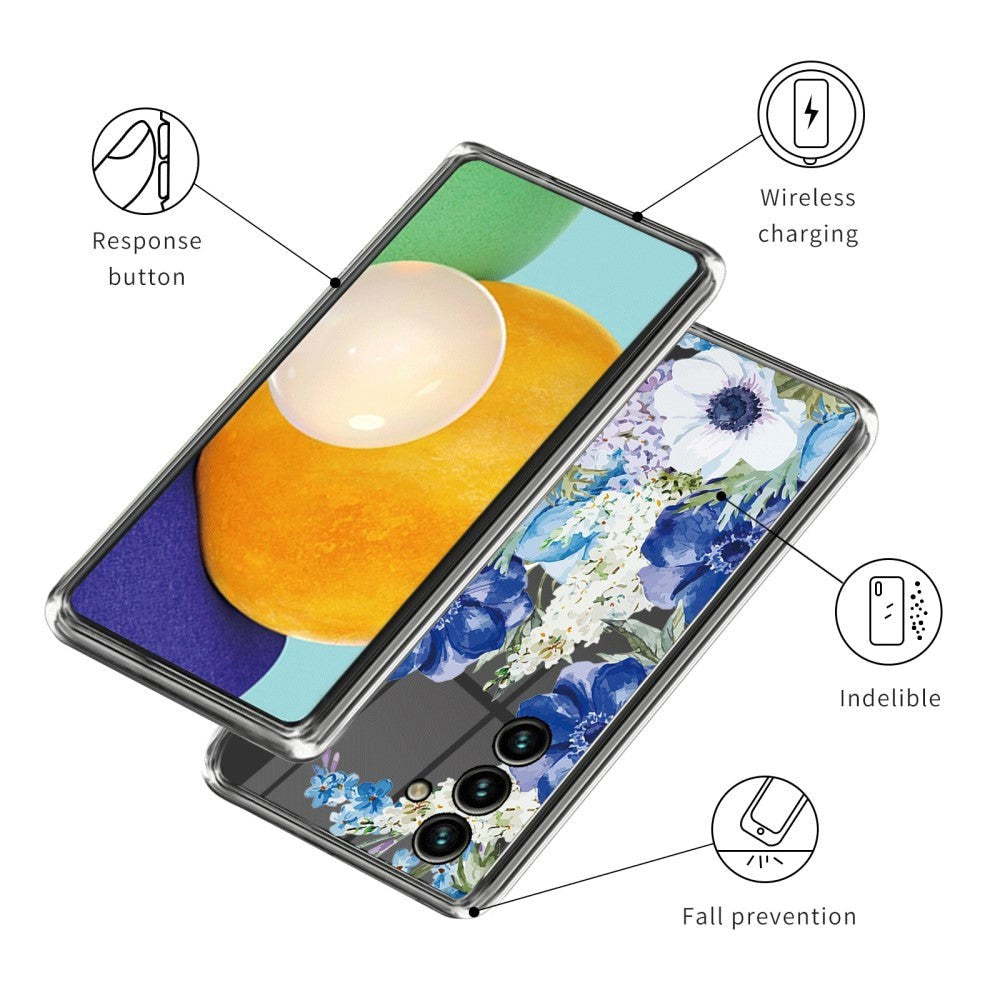 Samsung Galaxy A35 (5G) Fleksibelt Plastik Bagside Cover m. Motiv - Blå Blomster