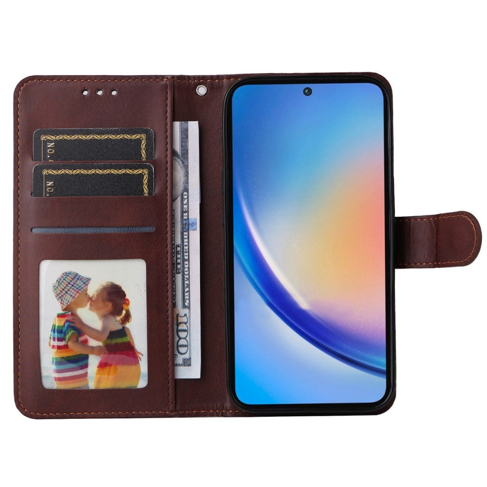 Samsung Galaxy A35 (5G) Kunstlæder Flip Cover m. Pung og Strop - Brun