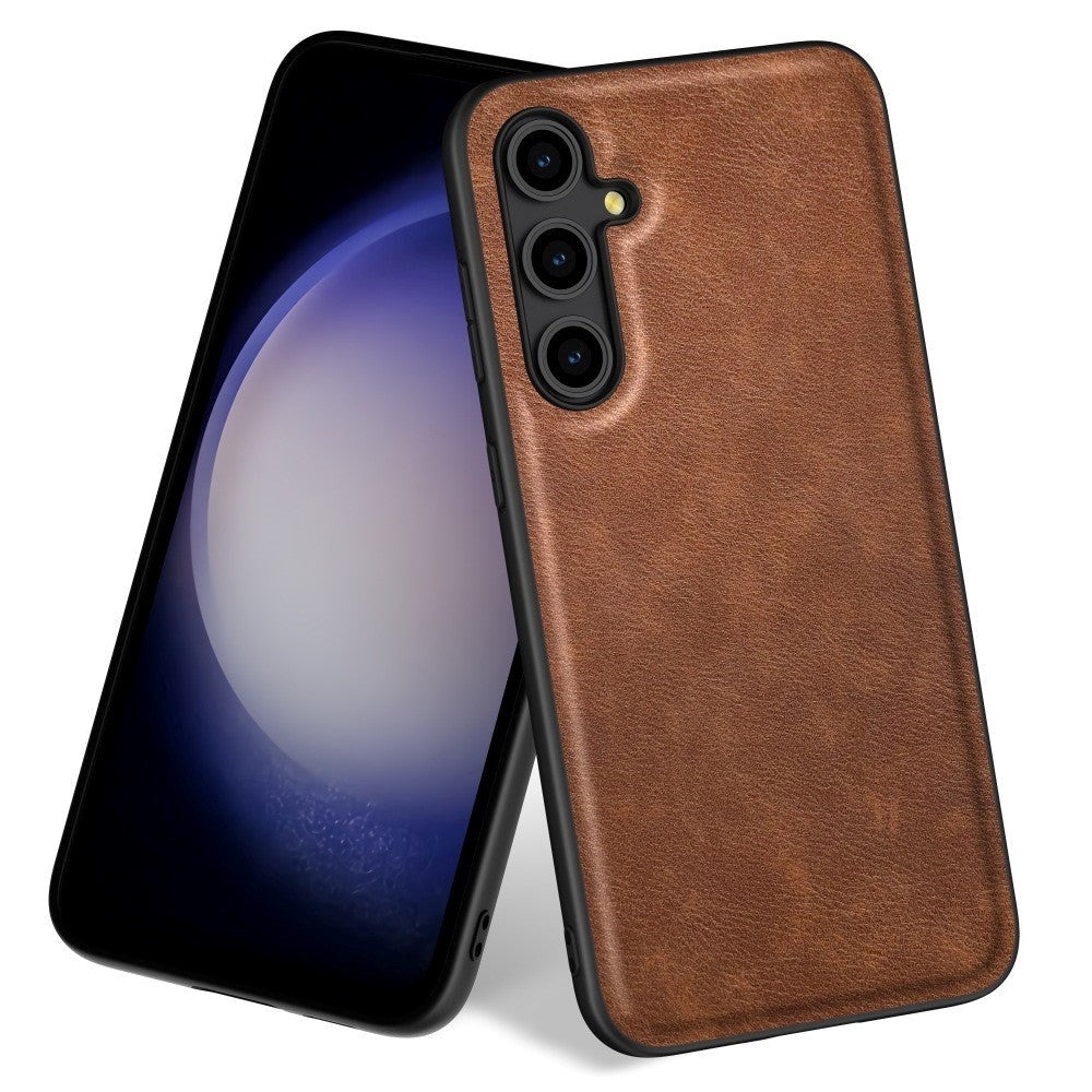 Samsung Galaxy A55 Læderbelagt Plastik Bagside Cover - Brun