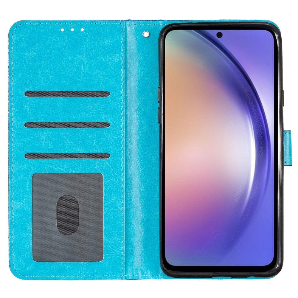 Samsung Galaxy A55 (5G) Læder Flip Cover m. Pung & Strop - Glimmer - Blå