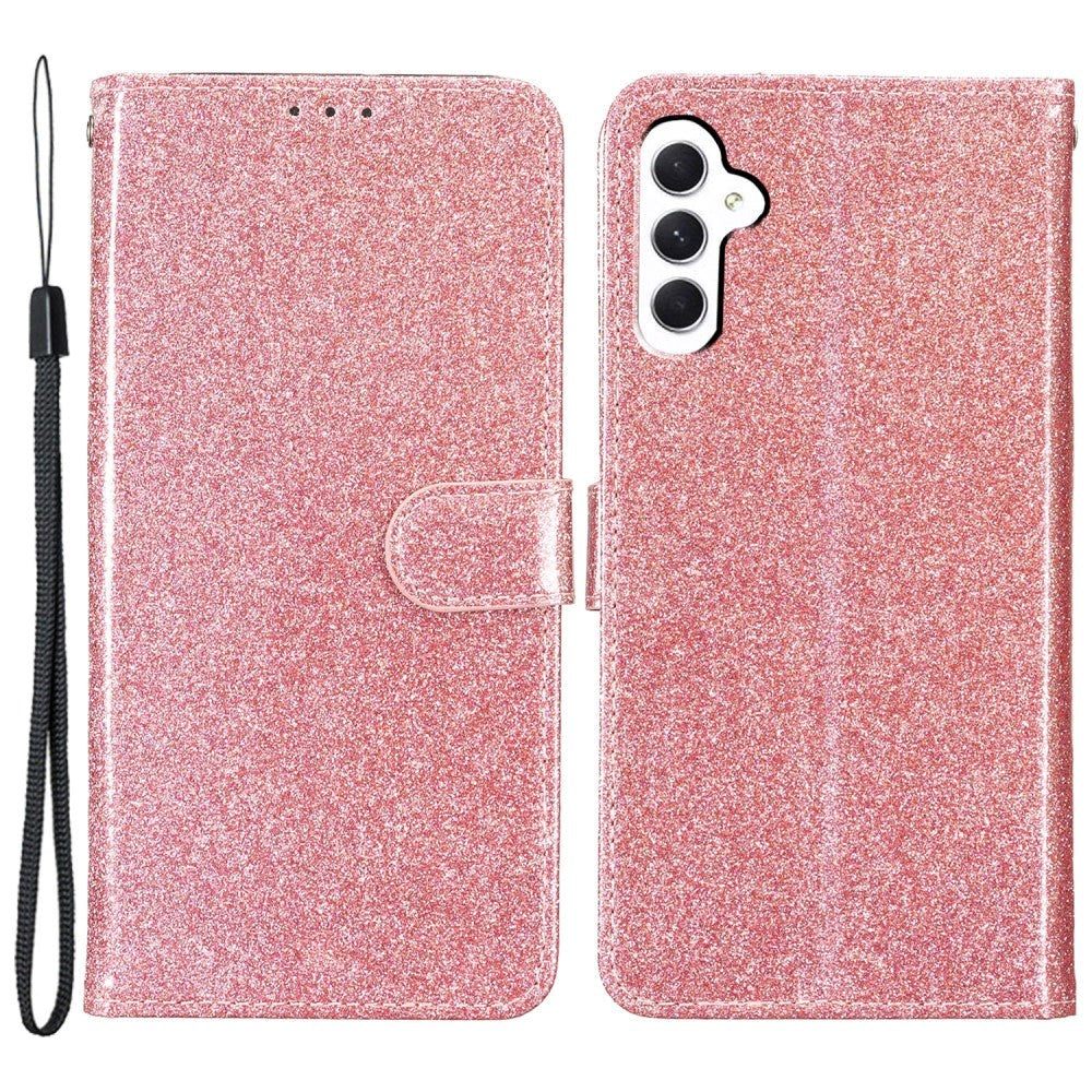 Samsung Galaxy A55 (5G) Læder Flip Cover m. Pung & Strop - Glimmer - Rose Gold