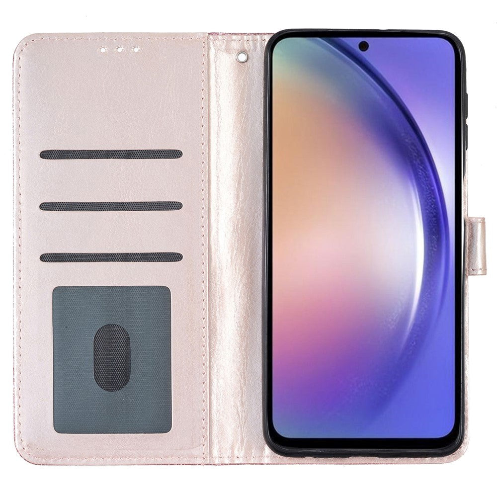 Samsung Galaxy A55 (5G) Læder Flip Cover m. Pung & Strop - Glimmer - Rose Gold