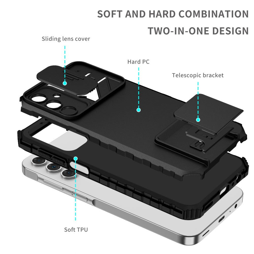 Samsung Galaxy A15 (5G) / A15 Håndværker Bagside Cover m. Kickstand & Cam Slider - Sort