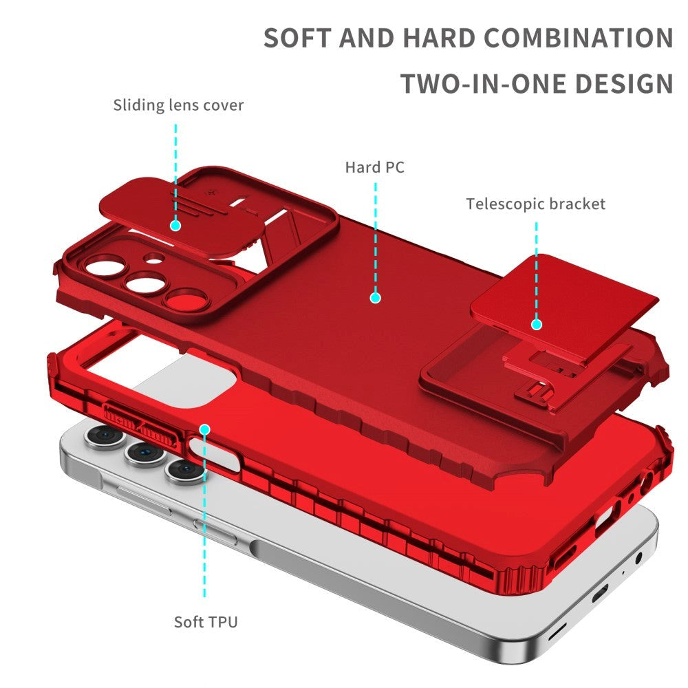 Samsung Galaxy A15 (5G) / A15 Håndværker Bagside Cover m. Kickstand & Cam Slider - Rød