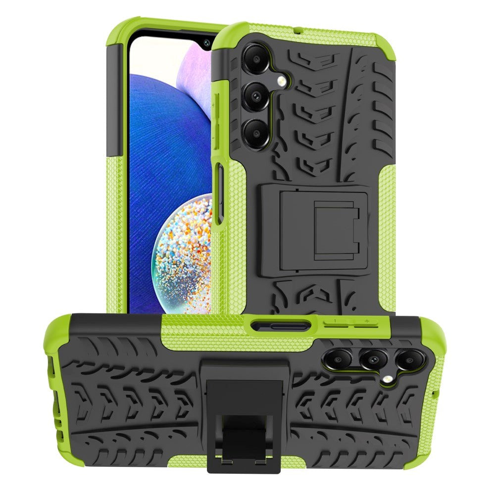 Samsung Galaxy A15 (5G) / A15 Cool Tyre Håndværker Bagside Cover m. Stander - Sort / Grøn