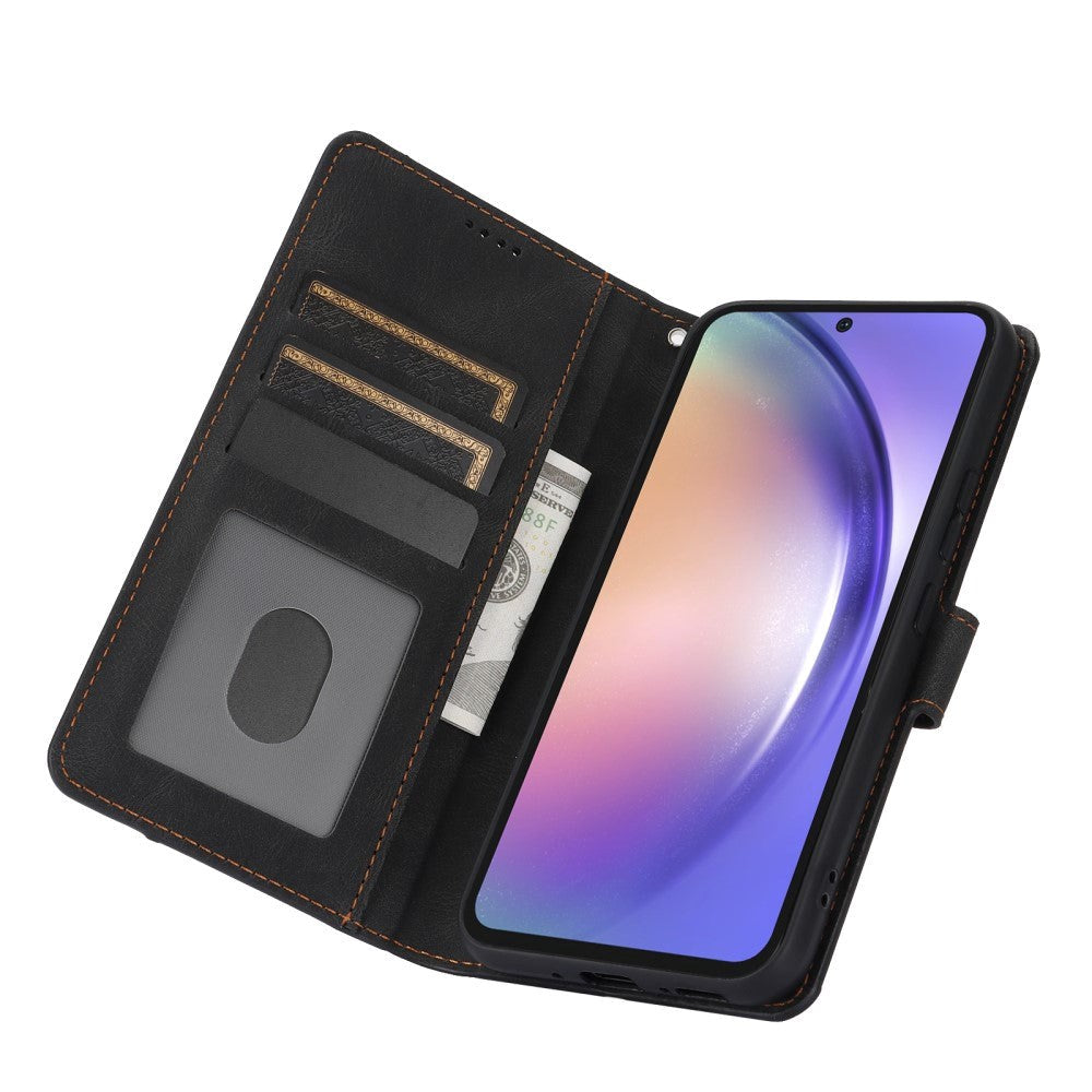 Samsung Galaxy A55 (5G) Læder Flip Cover m. Pung og Strop - Sort