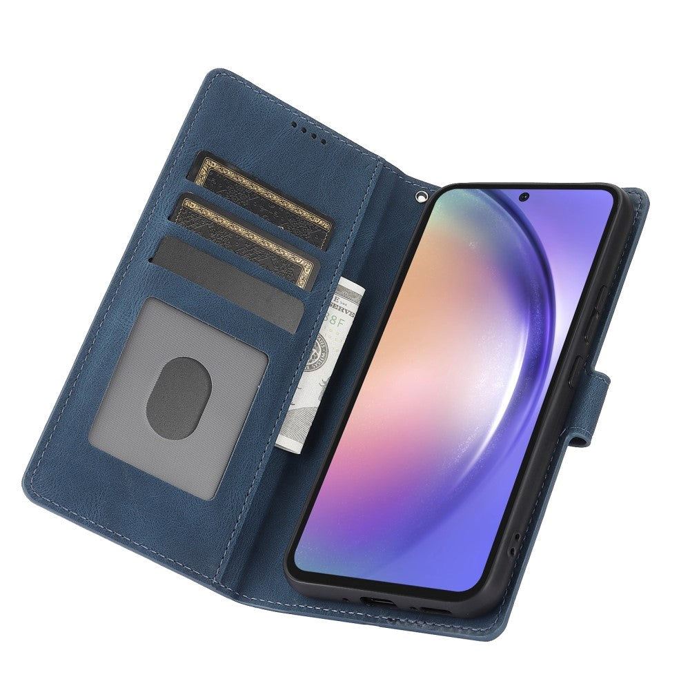 Samsung Galaxy A55 (5G) Læder Flip Cover m. Pung og Strop - Blå