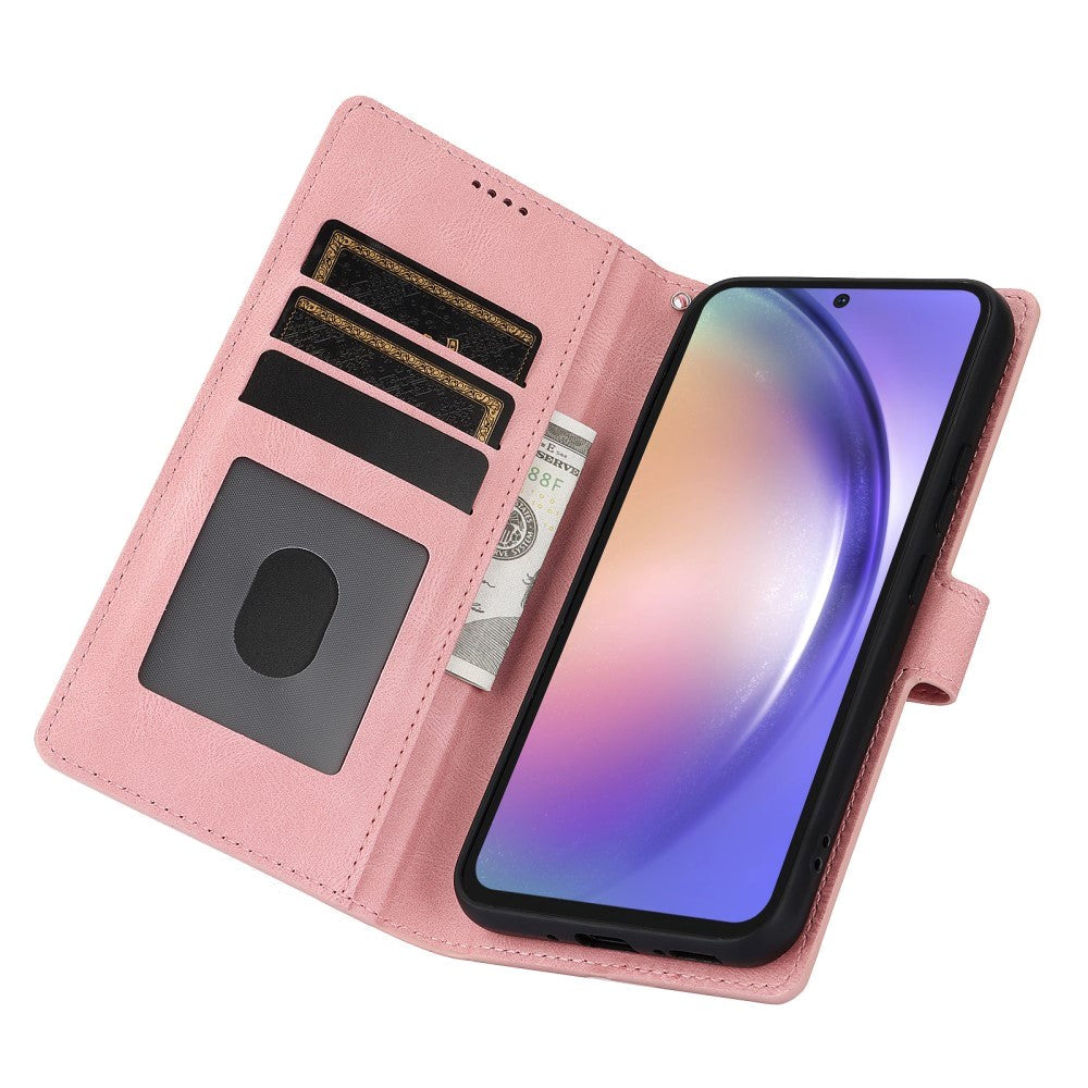 Samsung Galaxy A55 (5G) Læder Flip Cover m. Pung og Strop - Pink