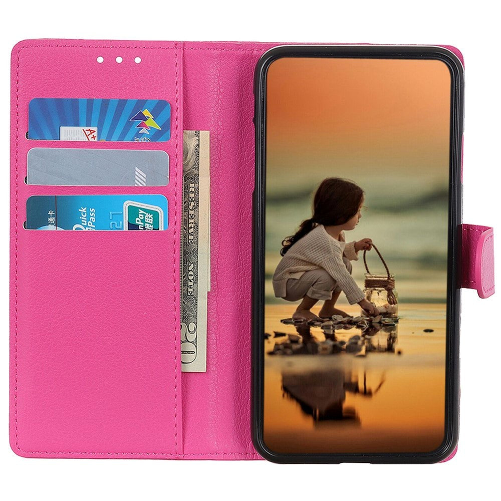 OnePlus 12 Litchi Læder Flip Cover m. Pung - Pink