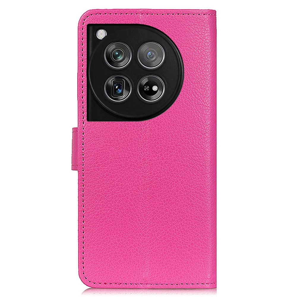 OnePlus 12 Litchi Læder Flip Cover m. Pung - Pink