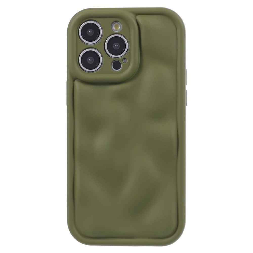 iPhone 15 Pro Fleksibelt Plastik Bagside Cover m. Bølget Udseende - Mat Grøn