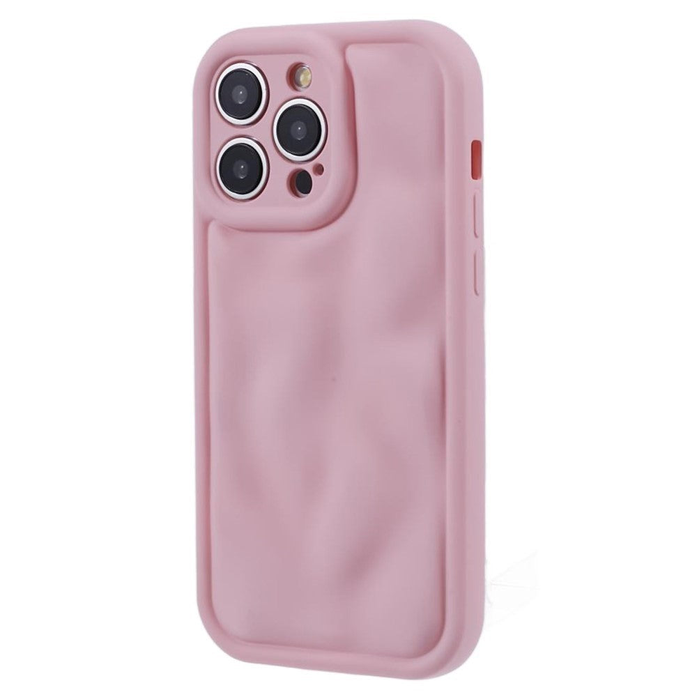 iPhone 15 Pro Fleksibelt Plastik Bagside Cover m. Bølget Udseende - Mat Pink