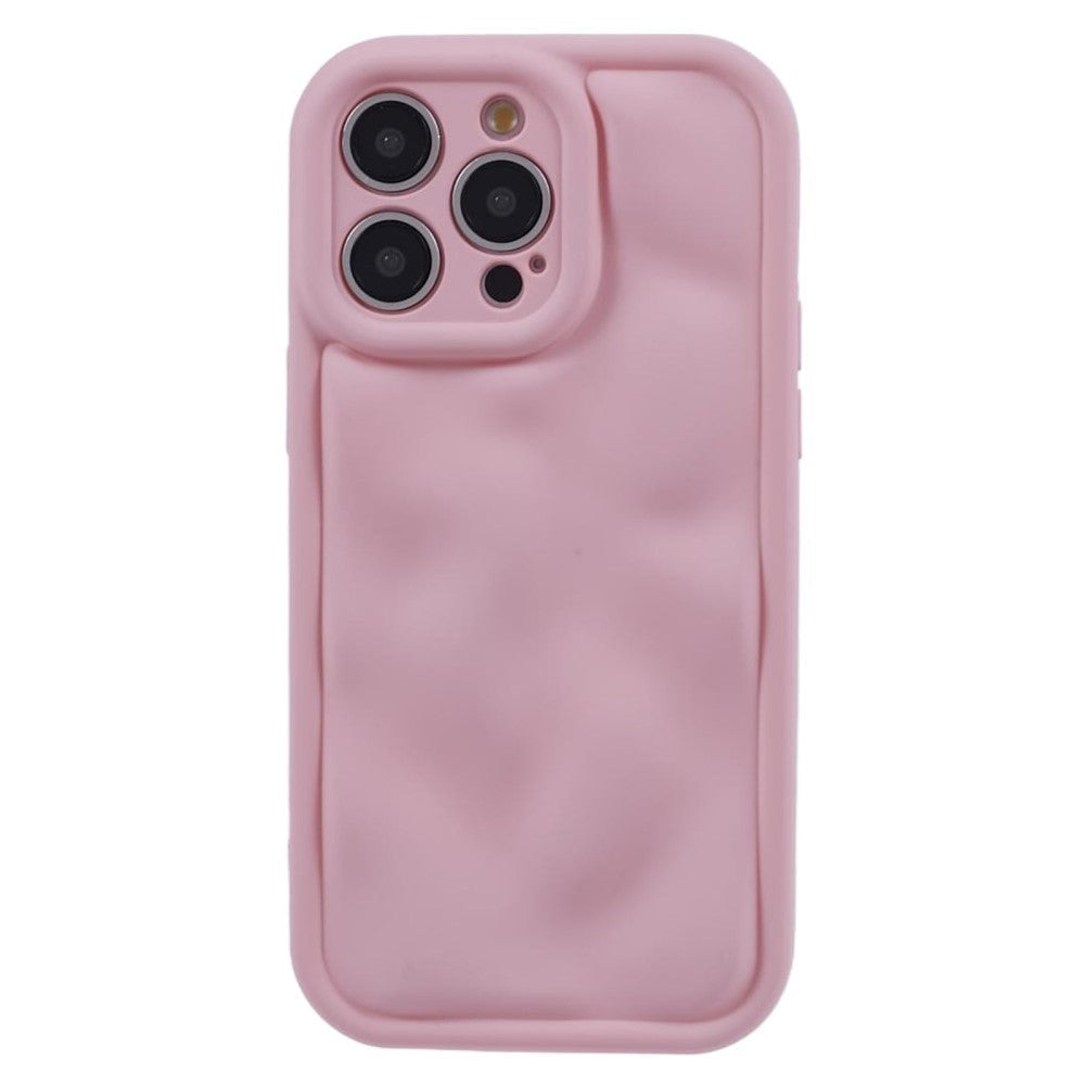 iPhone 15 Pro Fleksibelt Plastik Bagside Cover m. Bølget Udseende - Mat Pink