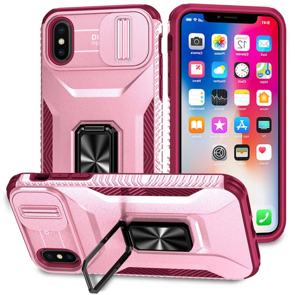 EIDERWOOD iPhone X / XS Håndværker Bagside Cover m. Magnetisk Kickstand & Cam Slider - Lyserød