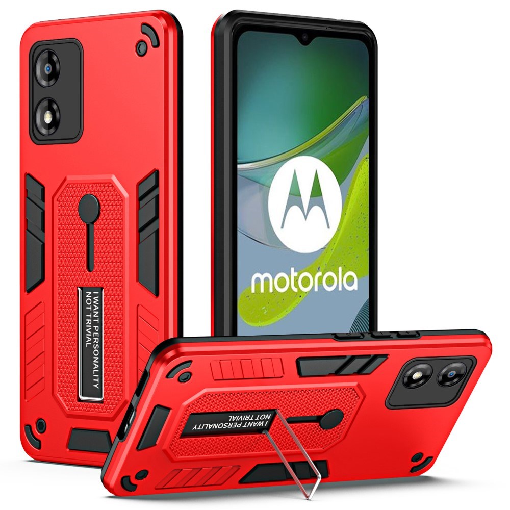 EIDERWOOD Motorola Moto E13 Håndværker Bagside Cover m. Fingerring & Kickstand - Rød