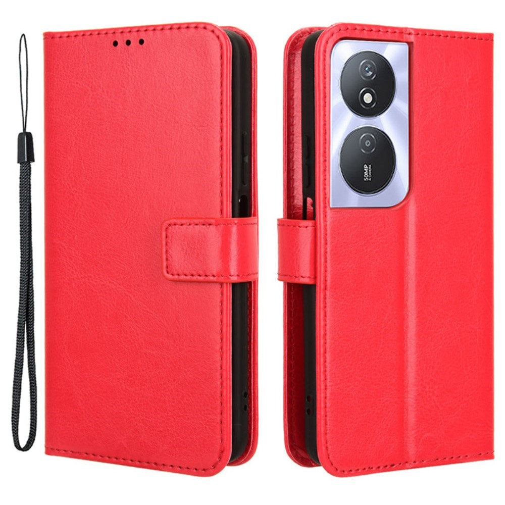 Honor X7b / 90 Smart - EIDERWOOD Kunstlæder Flip Cover m. Strop - Rød